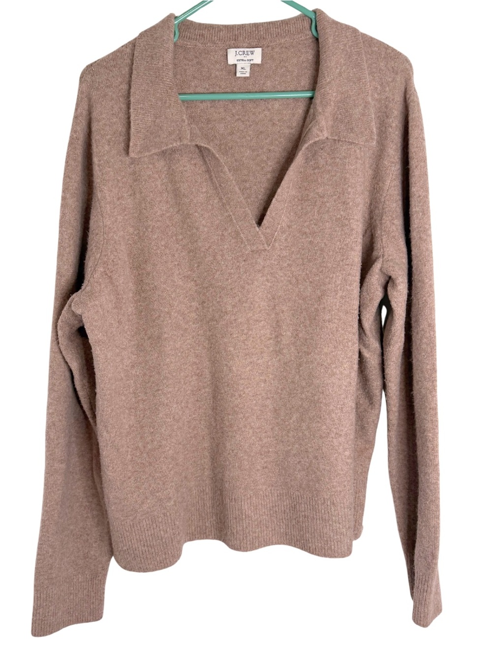 J. Crew Taupe V-Neck Long Sleeve Collared Sweater Size XL